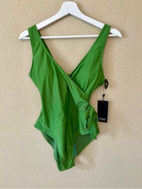 Jones New York Green Wrap One-Piece Swimsuit Tummy Control Adjustable Strap Sml